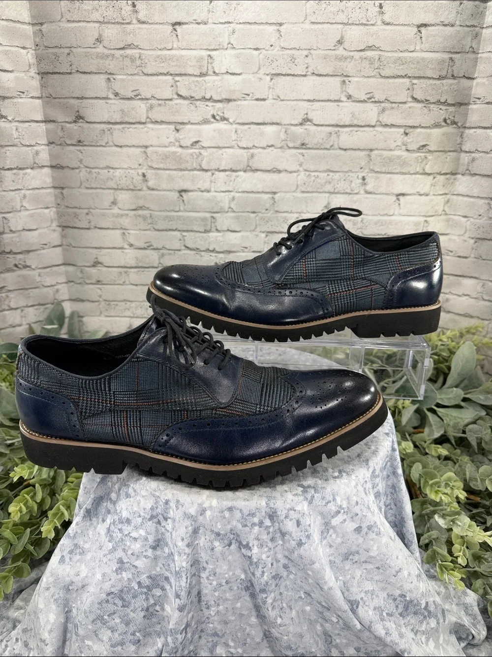 STACY ADAMS “Baxley” Ink Blue Leather & Suede Casual Wingtip Oxfords Mens 12M